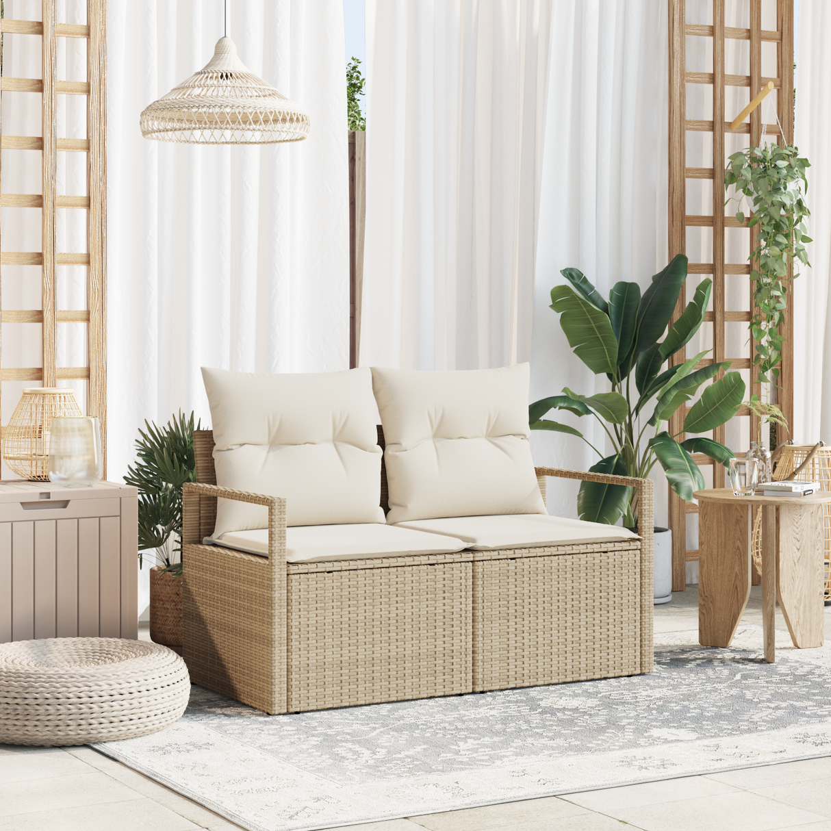 Garden Sofa with Cushion 120 x 62 x 69 cm. Poly Rattan