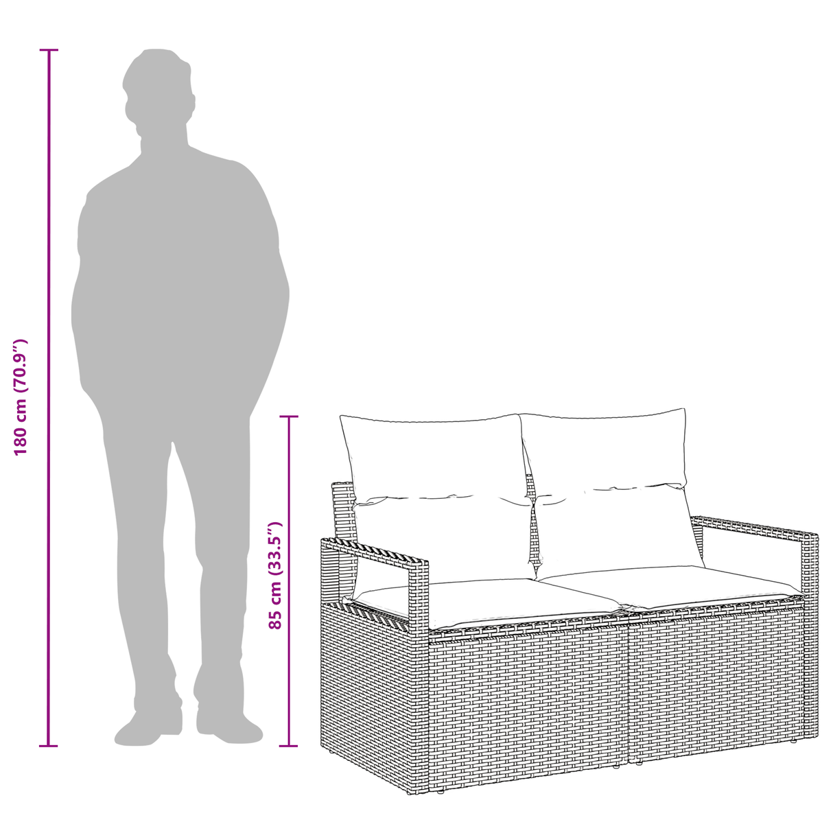 Garden Sofa with Cushion 120 x 62 x 69 cm. Poly Rattan