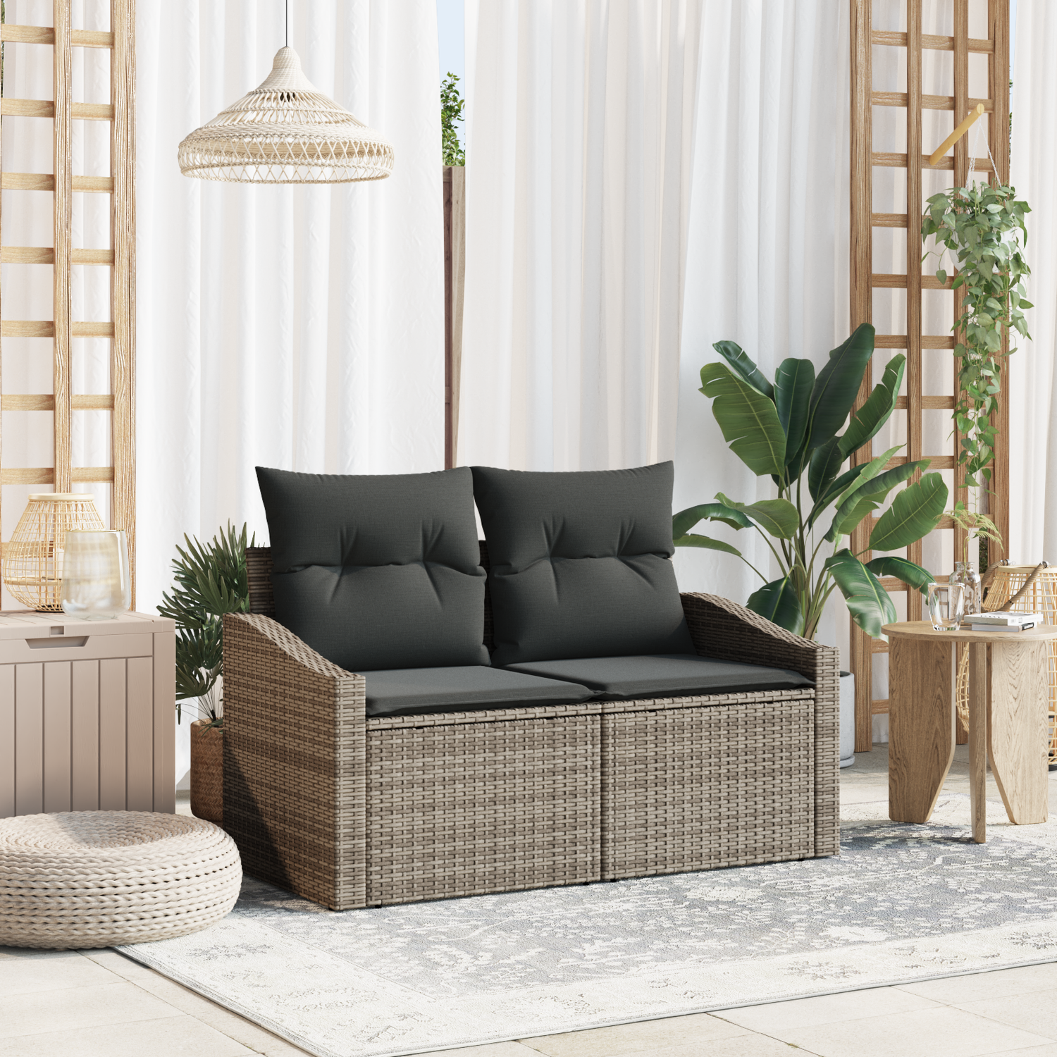 Garden Sofa with Cushion 123 x 62 x 69 cm Poly Rattan