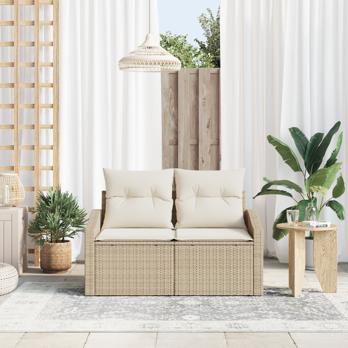 Garden Sofa with Cushion 123 x 62 x 69 cm Poly Rattan
