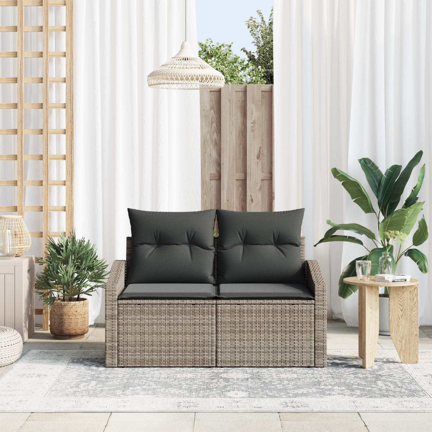 Garden Sofa with Cushion 123 x 62 x 69 cm Poly Rattan