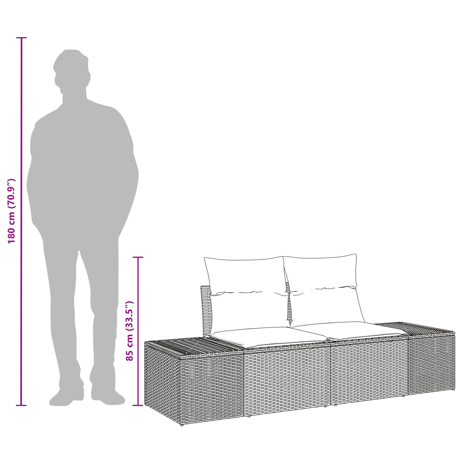 Garden Sofa with Cushion Black 184 x 62 x 69 cm Poly Rattan