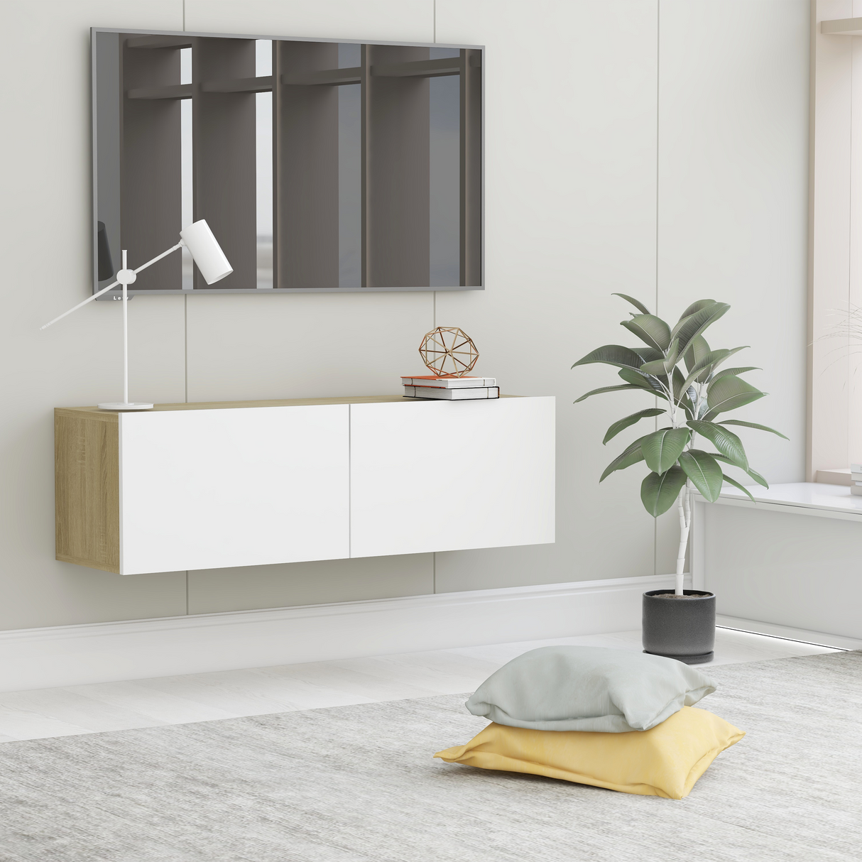 TV Cabinet White and Sonoma Oak 100x30x30 cm Engineered Wood