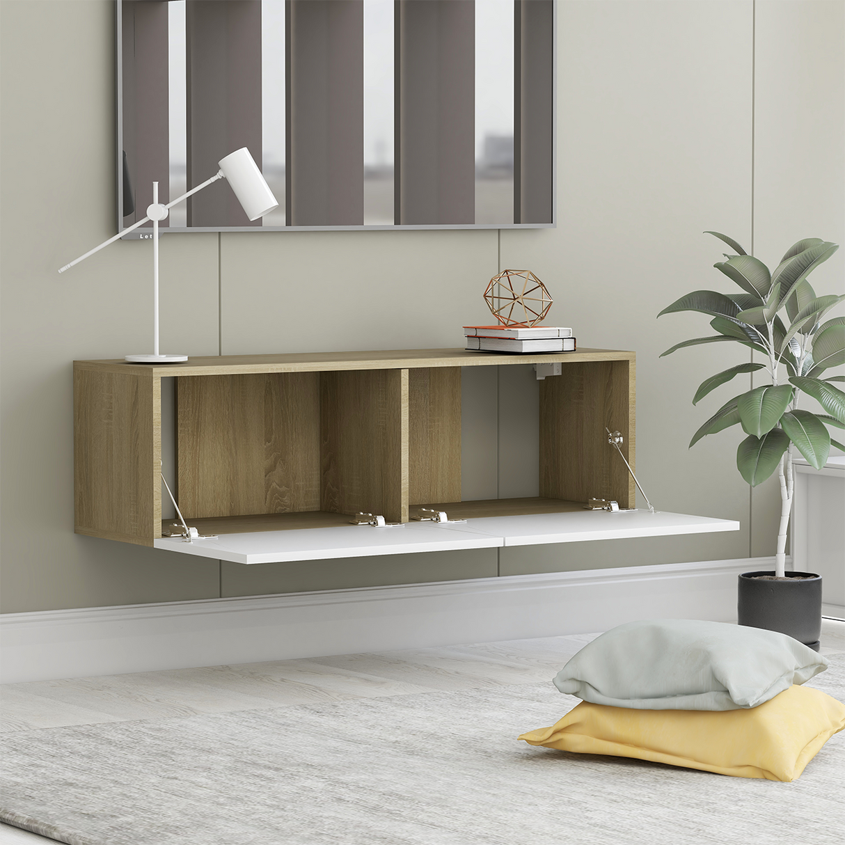 TV Cabinet White and Sonoma Oak 100x30x30 cm Engineered Wood