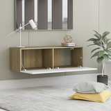 TV Cabinet White and Sonoma Oak 100x30x30 cm Engineered Wood