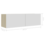 TV Cabinet White and Sonoma Oak 100x30x30 cm Engineered Wood - Low Angle