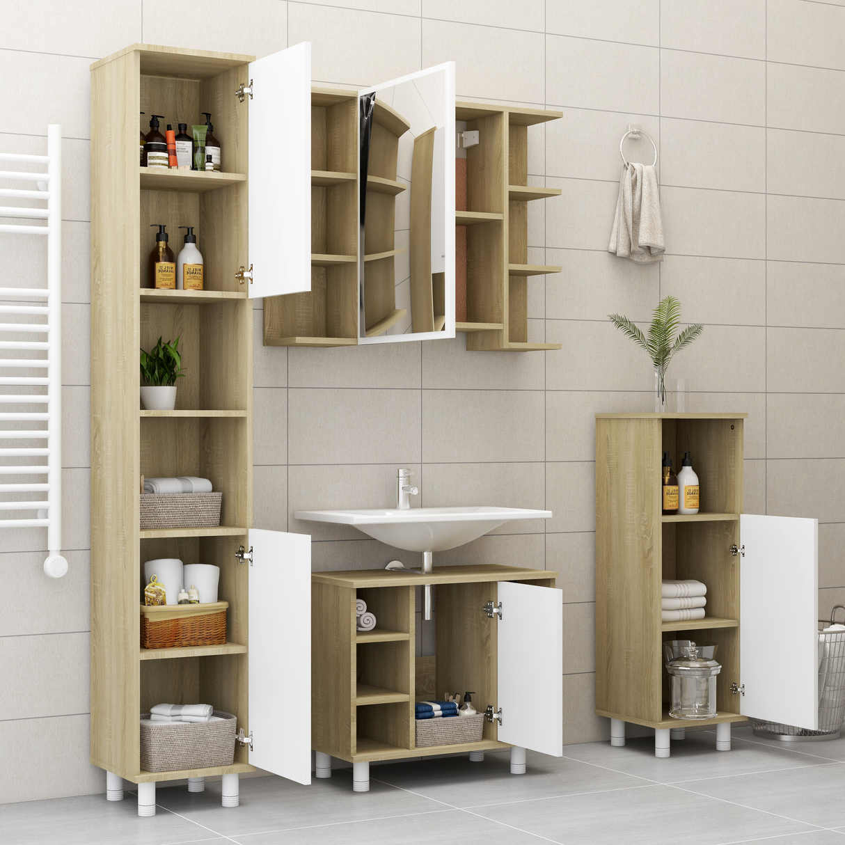 Bathroom Mirror Cabinet White and Sonoma Oak 80x20.5x64 cm Engineered Wood