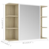 Bathroom Mirror Cabinet White and Sonoma Oak 80x20.5x64 cm Engineered Wood - Low Angle