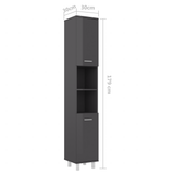Bathroom Cabinet High Gloss Grey 30x30x179 cm Engineered Wood - Extra Image