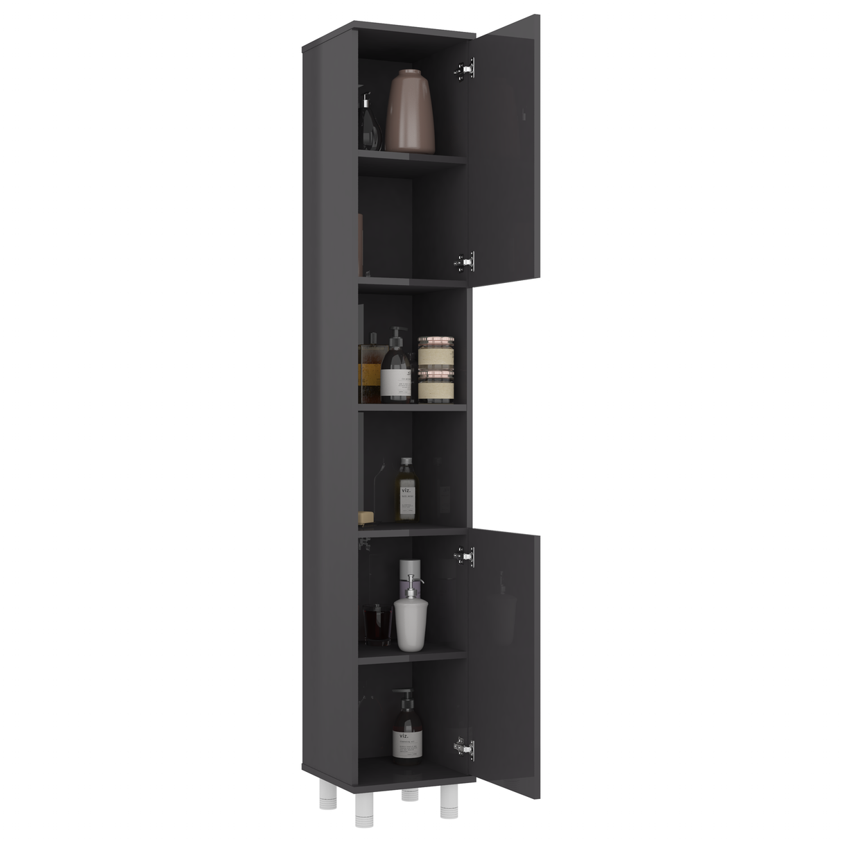 Bathroom Cabinet High Gloss Grey 30x30x179 cm Engineered Wood