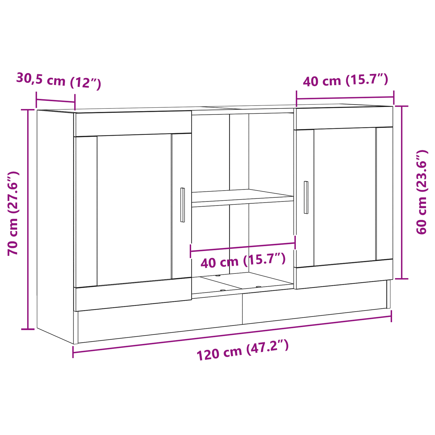 Sideboard Black Oak 120 x 30,5 x 70 cm Engineered Wood
