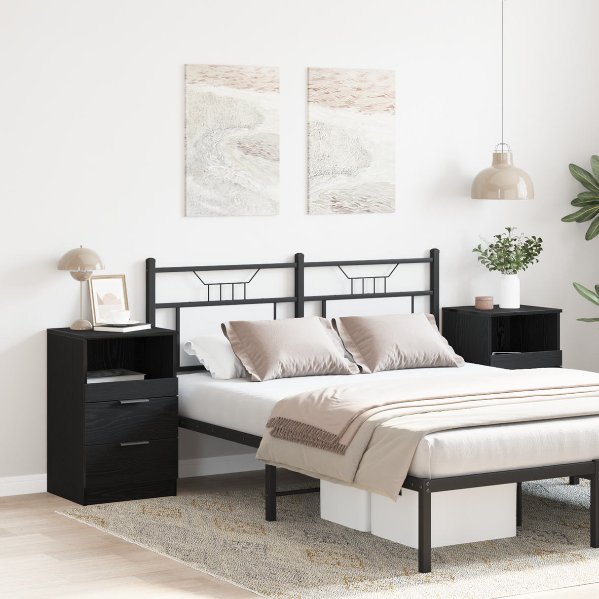 Bedside Cabinet 2 pcs Black Oak 40 x 35 x 65 cm Engineered Wood