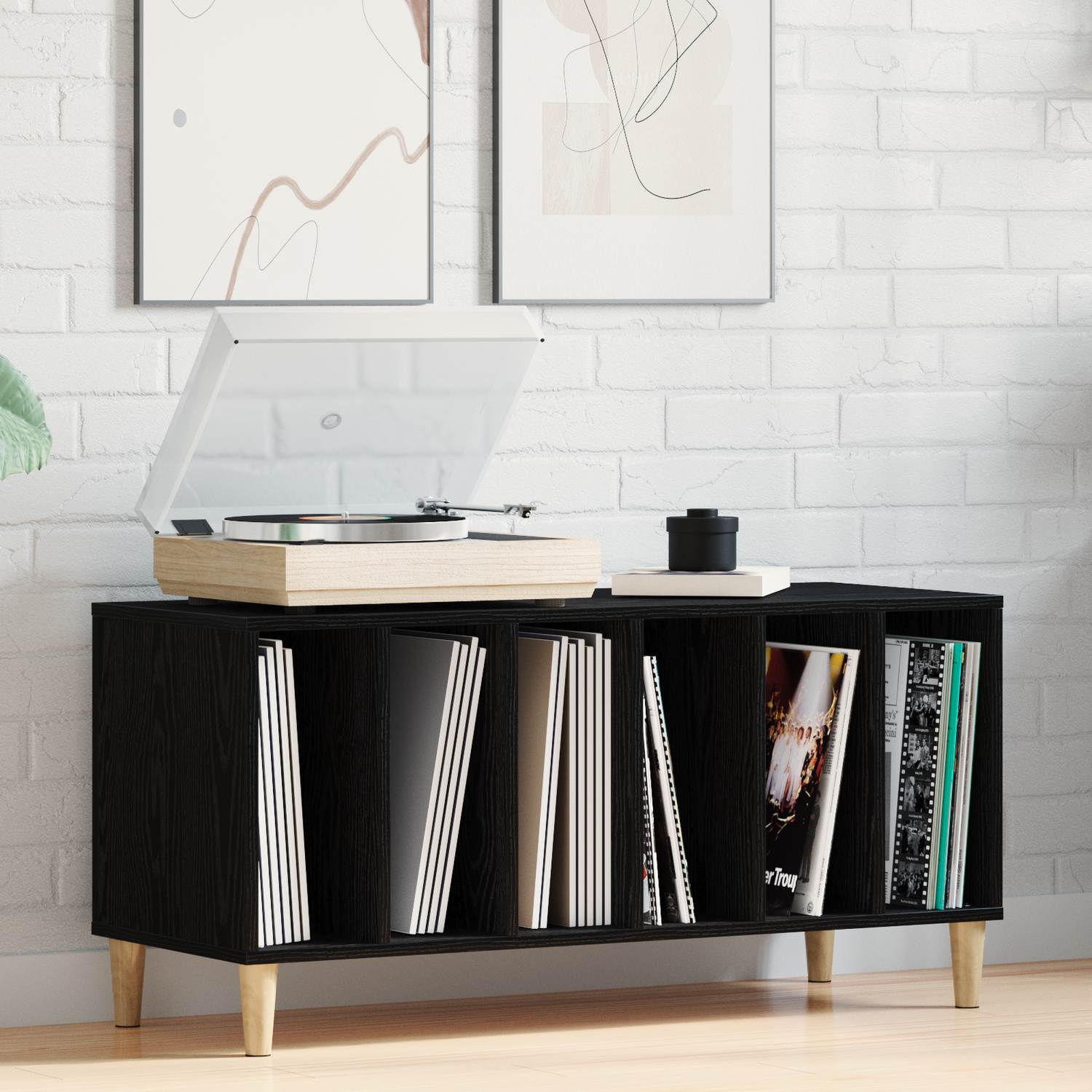 Record Cabinet Black Oak 100 x 38 x 48 cm Engineered Wood