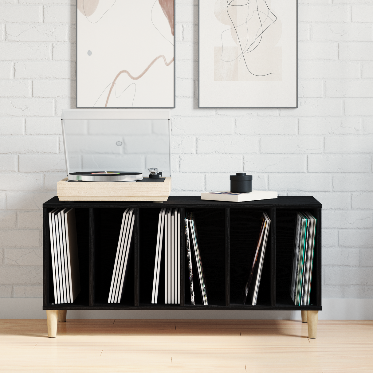 Record Cabinet Black Oak 100 x 38 x 48 cm Engineered Wood