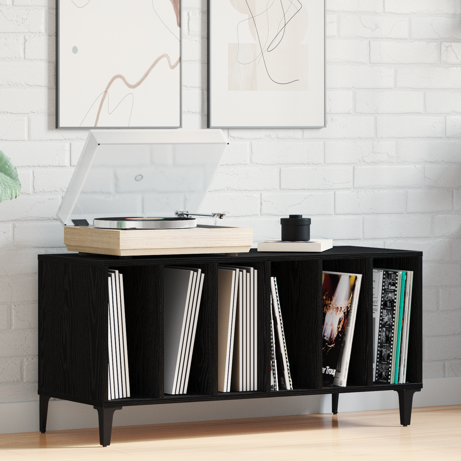 Record Cabinet Black Oak 100 x 38 x 48 cm Engineered Wood
