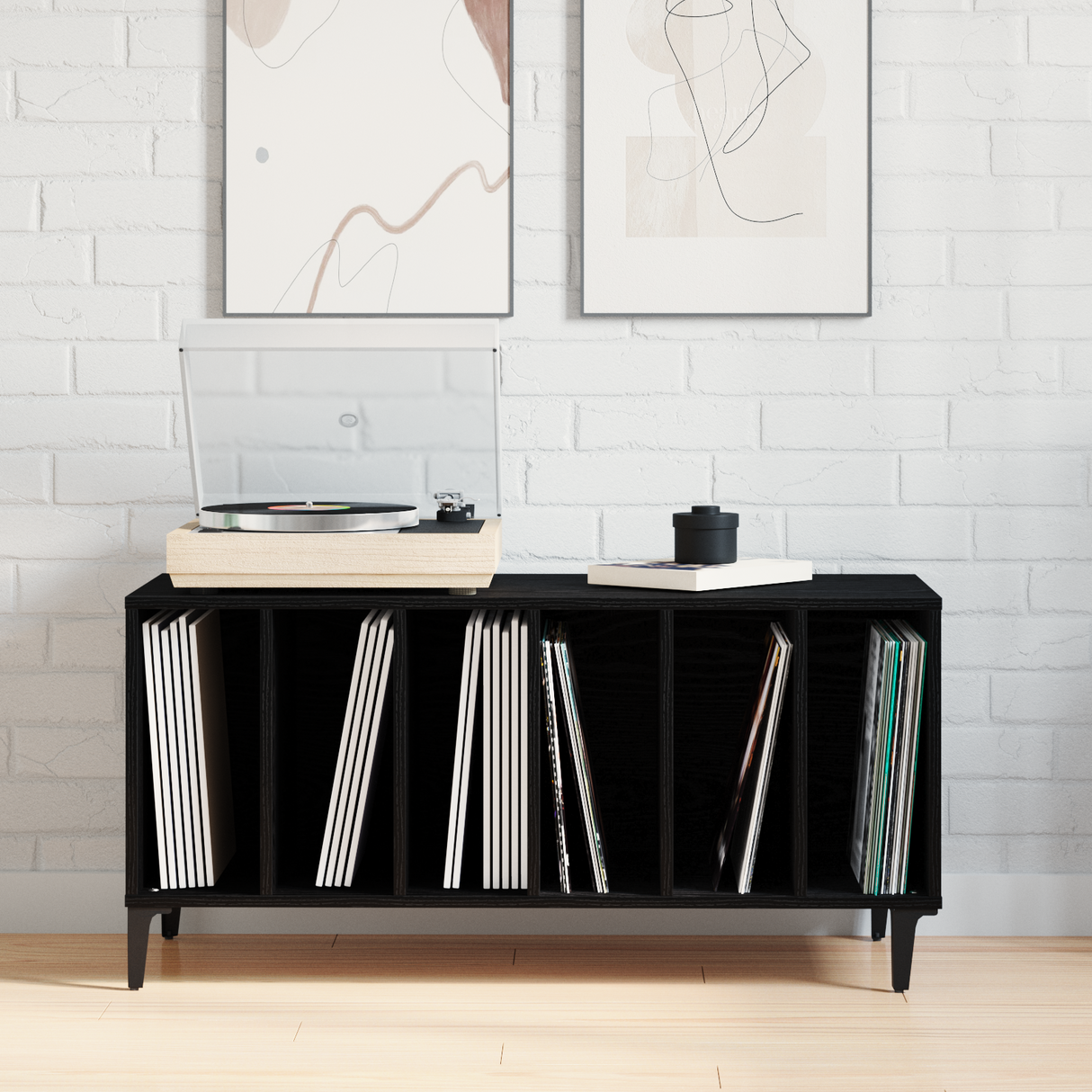 Record Cabinet Black Oak 100 x 38 x 48 cm Engineered Wood