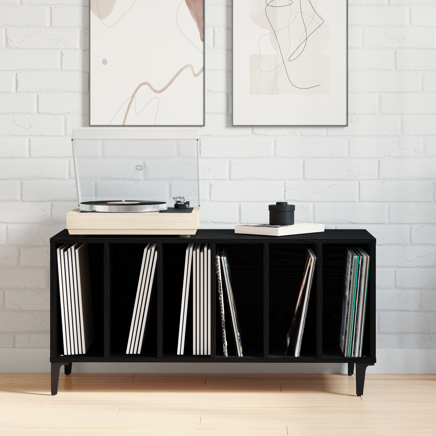 Record Cabinet Black Oak 100 x 38 x 48 cm Engineered Wood