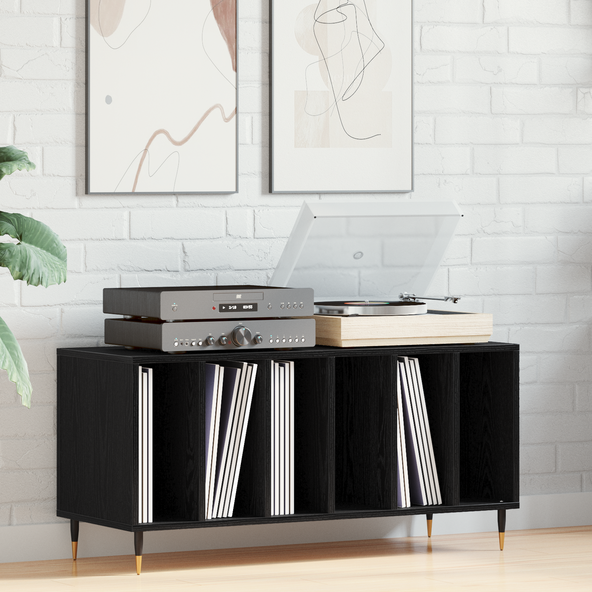 Record Cabinet Black Oak 100 x 38 x 48 cm Engineered Wood