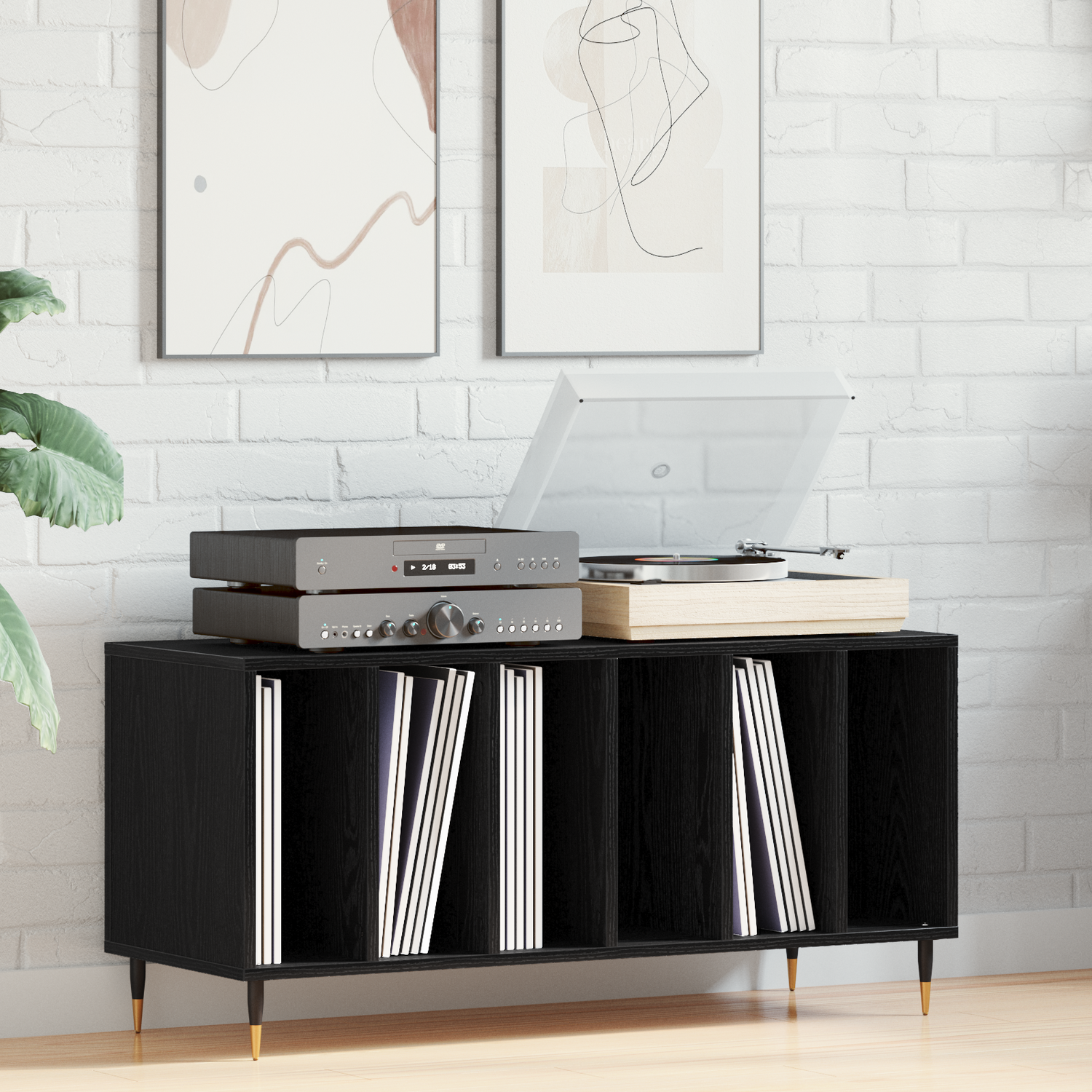 Record Cabinet Black Oak 100 x 38 x 48 cm Engineered Wood