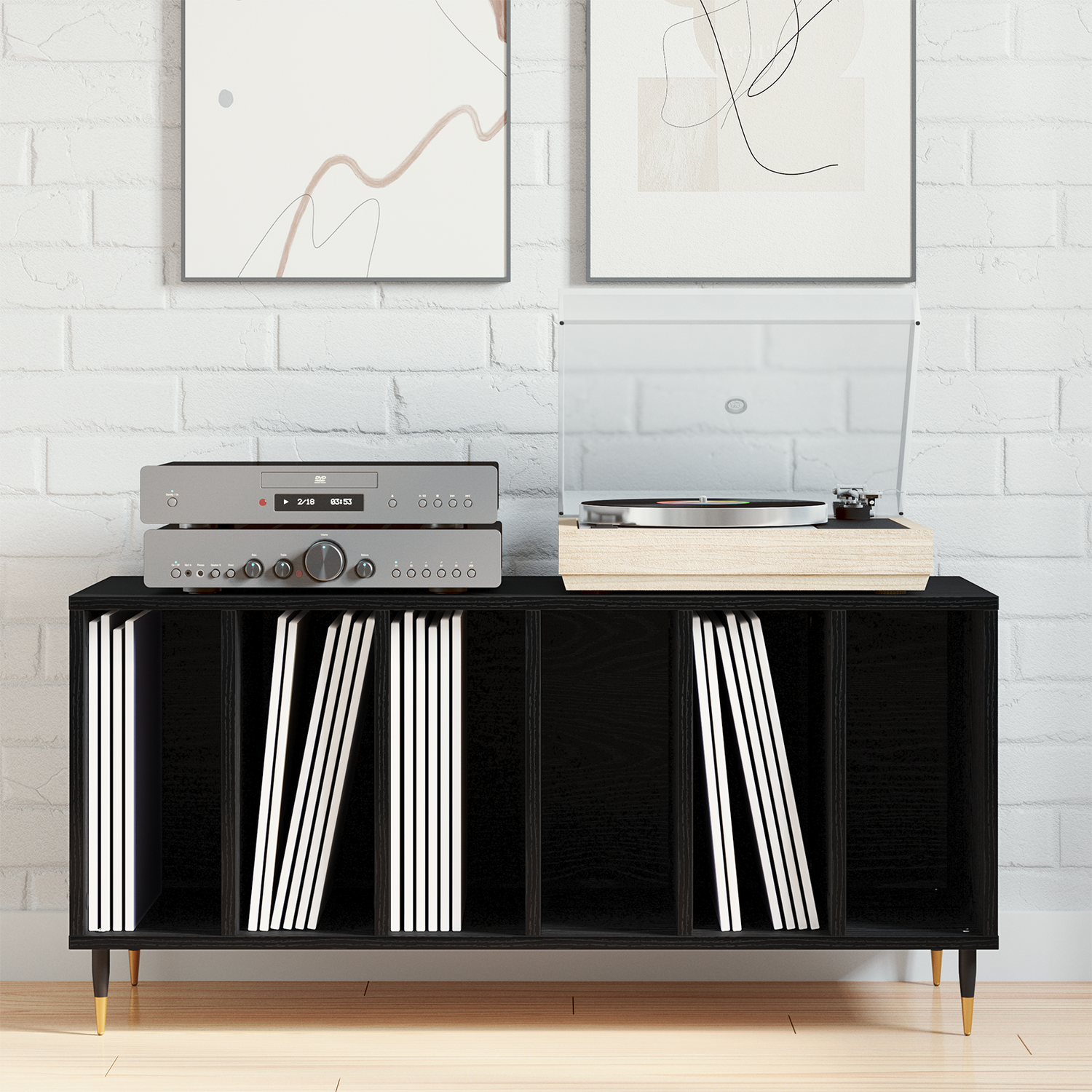 Record Cabinet Black Oak 100 x 38 x 48 cm Engineered Wood