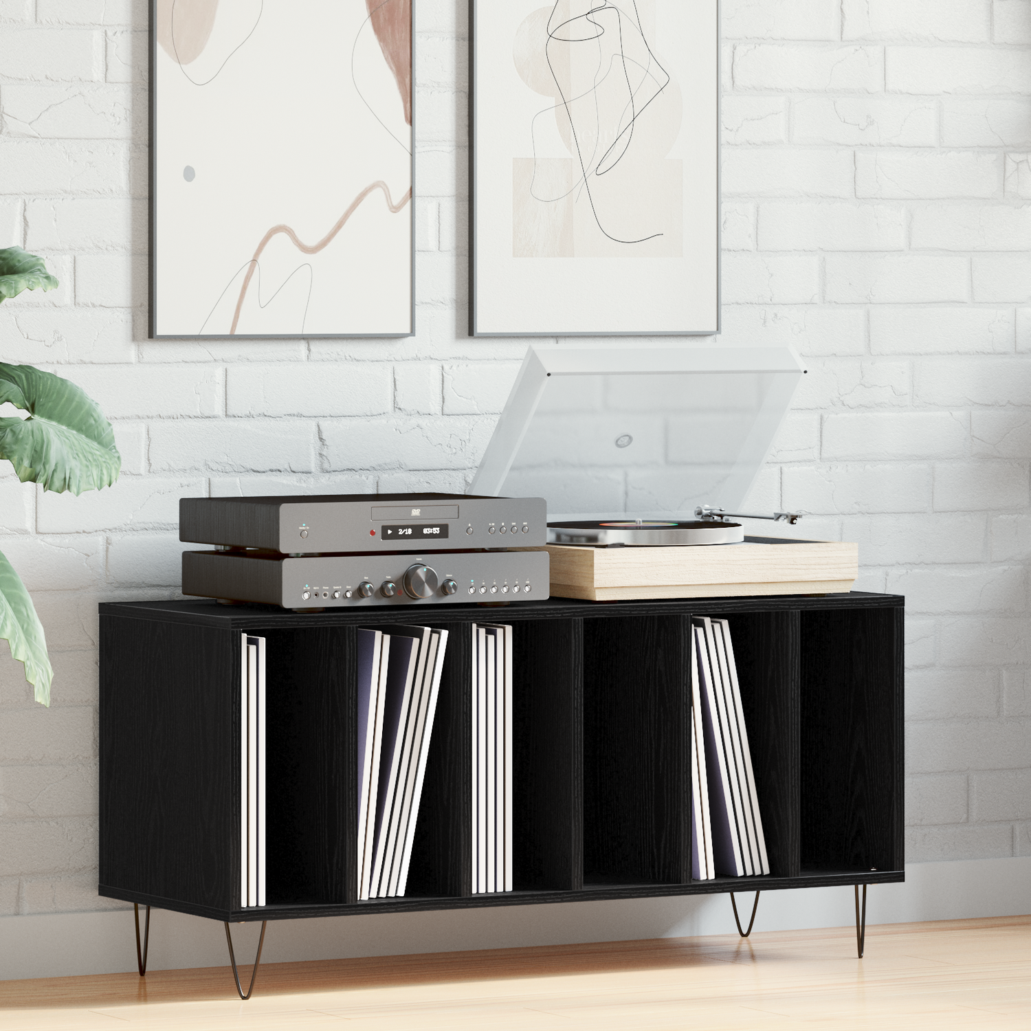 Record Cabinet Black Oak 100 x 38 x 48 cm Engineered Wood