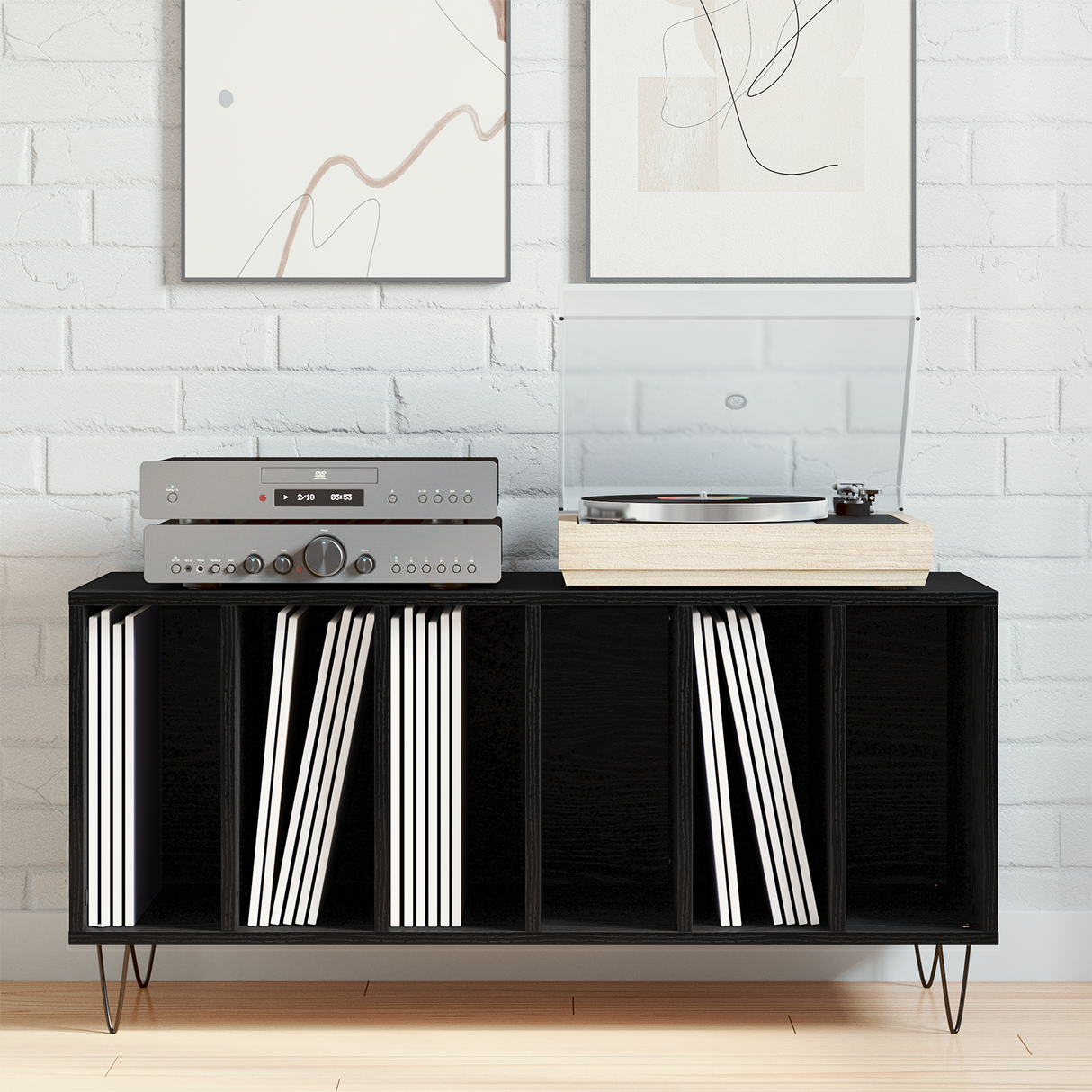 Record Cabinet Black Oak 100 x 38 x 48 cm Engineered Wood
