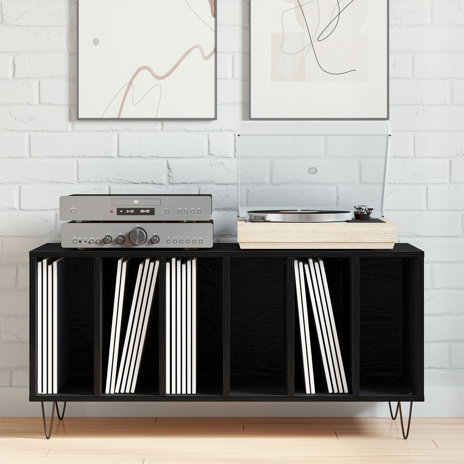 Record Cabinet Black Oak 100 x 38 x 48 cm Engineered Wood
