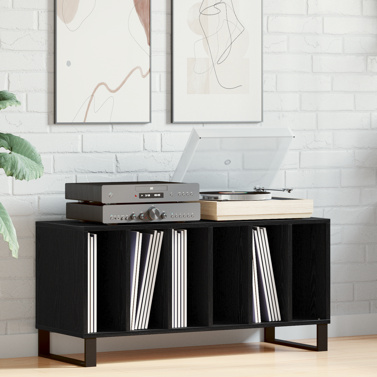 Record Cabinet Black Oak 100 x 38 x 48 cm Engineered Wood