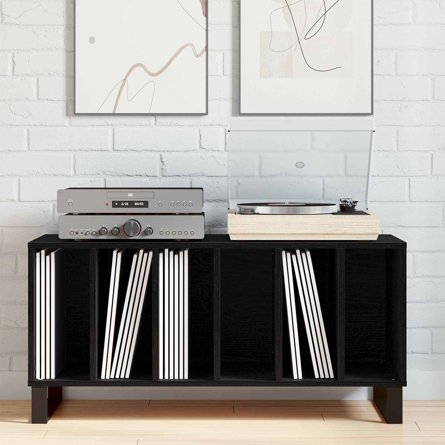 Record Cabinet Black Oak 100 x 38 x 48 cm Engineered Wood