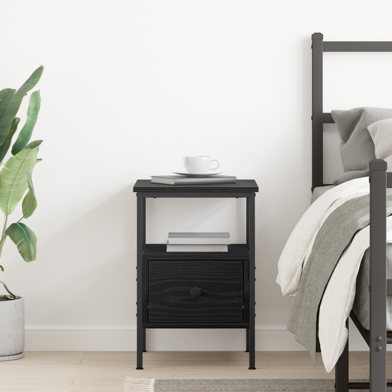 Bedside Cabinet Black Oak 34 x 36 x 50 cm Engineered Wood