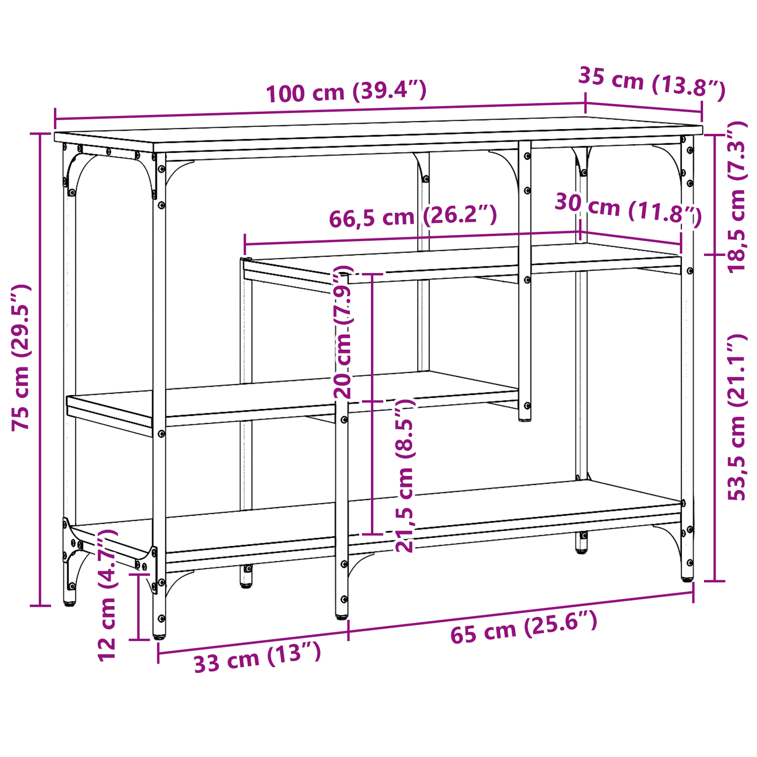 Console Table with Shelf Black oak 100 x 35 x 75 cm