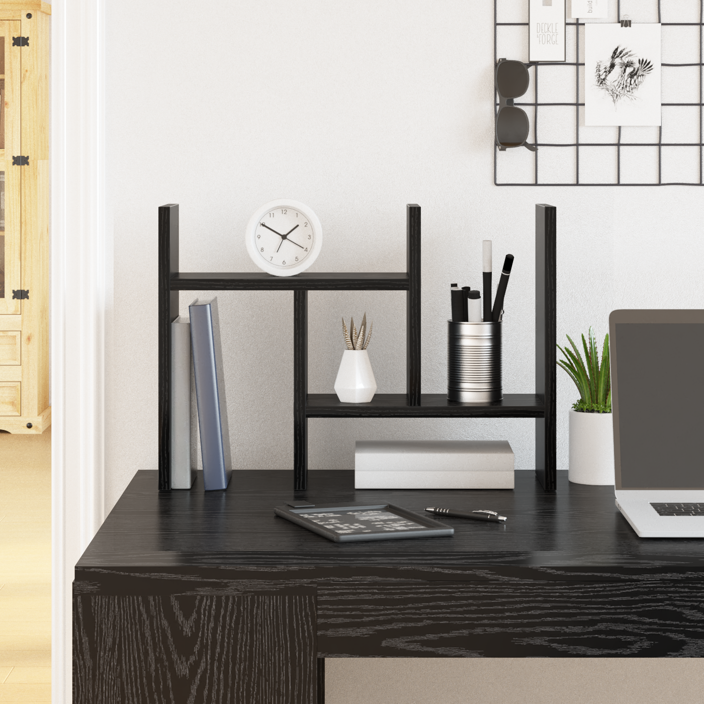 Desk Organiser Black Oak 50 x 15,5 x 35,5 cm Engineered Wood