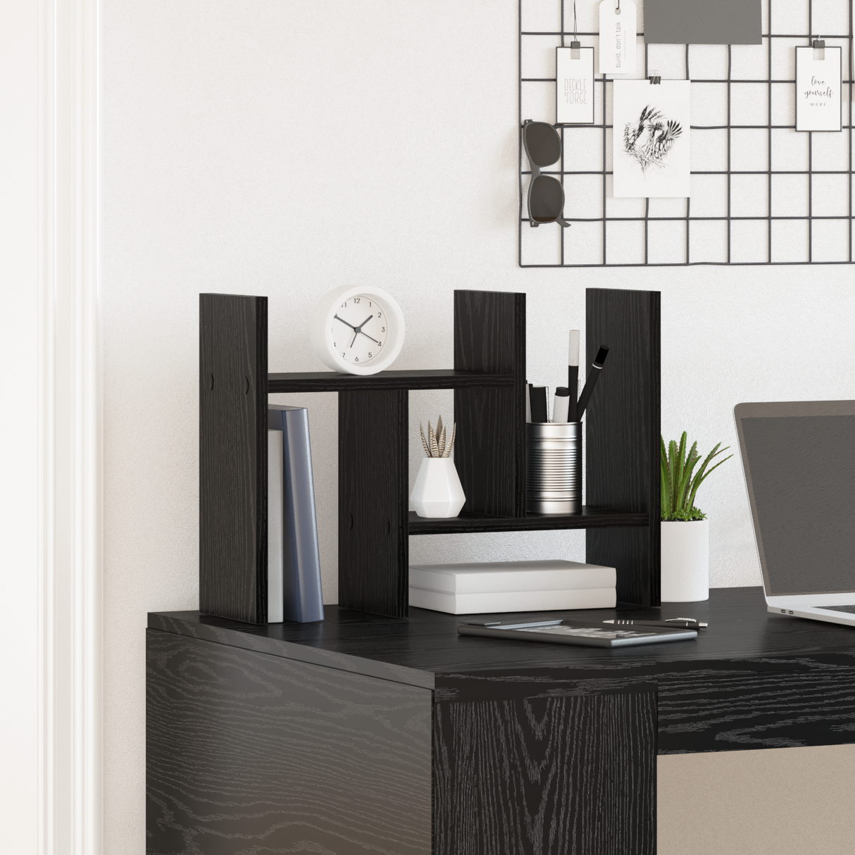 Desk Organiser Black Oak 50 x 15,5 x 35,5 cm Engineered Wood
