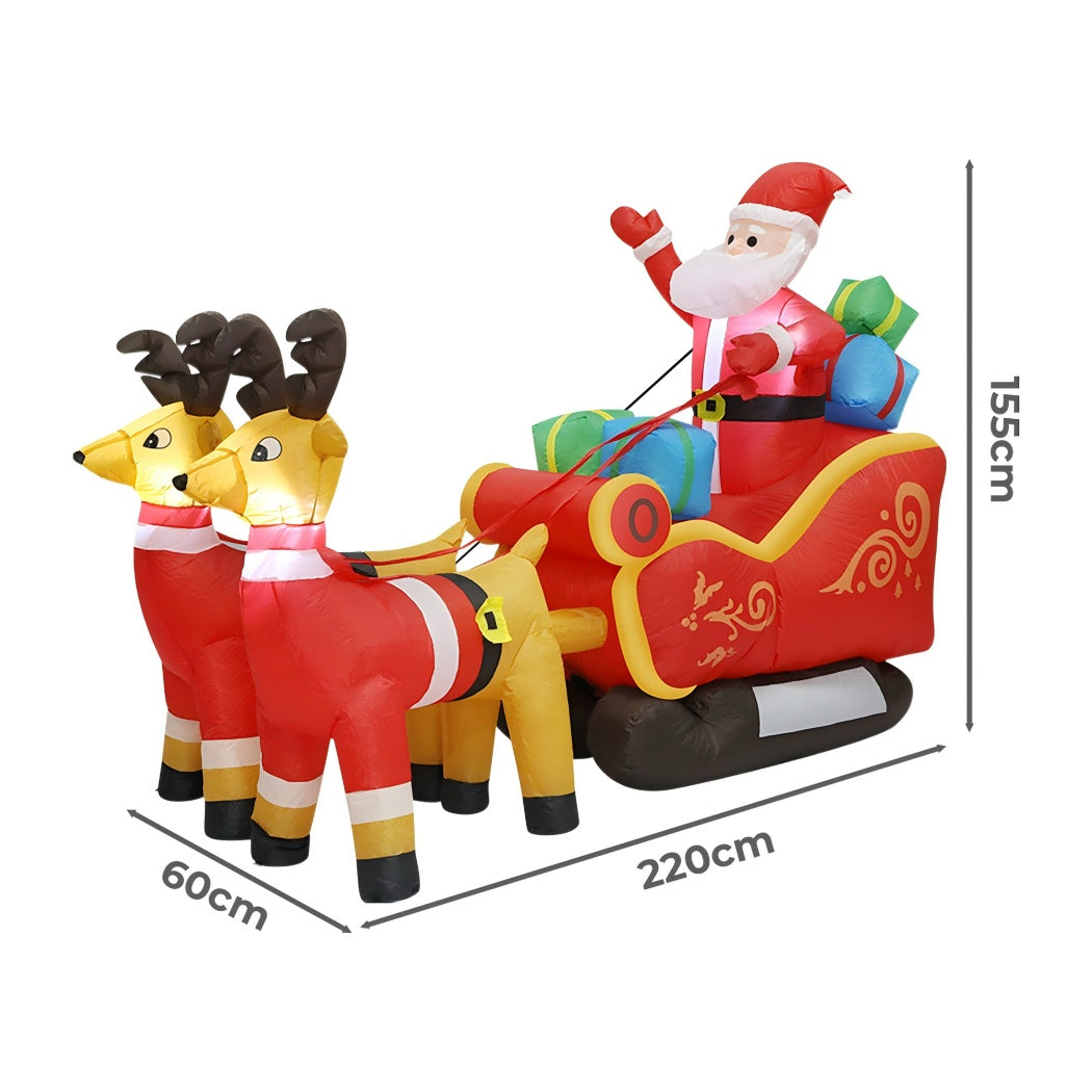 Santaco LED Inflatable Santa Sleigh Reindeer 2.2M-1952534169376657410