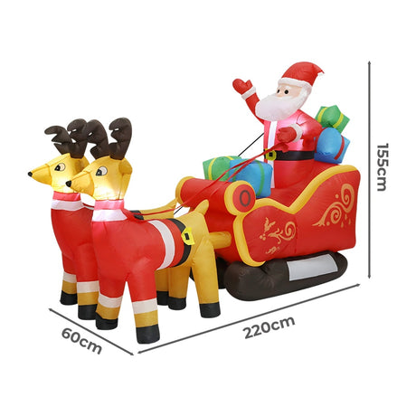 Santaco LED Inflatable Santa Sleigh Reindeer 2.2M-1952534169376657410