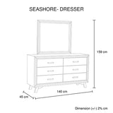 4 Pieces Bedroom Suite Queen Size Silver Brush in Acacia Wood Construction Bed, Bedside Table & Dresser - Low Angle