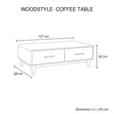 Coffee Table Wooden Frame 2 Drawers Storage in Light Brown Colour - Rear View