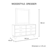 Dresser with 6 Storage Drawers in Solid Acacia With Mirror in Vintage Light Brown Colour - 45-Degree Angle