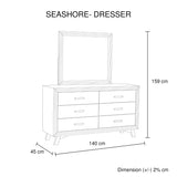 Dresser with 6 Storage Drawers in Solid Acacia With Mirror in Silver Brush Colour - Rear View