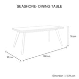Dining Table 180cm Medium Size Solid Acacia Wooden Frame in Silver Brush Colour - 45-Degree Angle