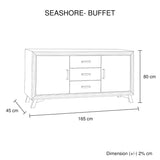 Buffet Sideboard in Silver Brush Colour with Solid Acacia & Veneer Wooden Frame Storage Cabinet with Drawers - Rear View