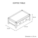 Coffee Table Solid Acacia Wood & Veneer Frame 2 Drawers Storage Oak Colour - Close-Up Angle