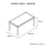 Dining Table with Solid Acacia Medium Size Wooden Base in Oak Colour - Rear View
