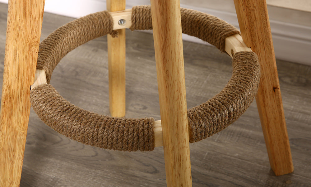 2 Pcs Wooden Bar Stools Swivel Padded Fabric Seat Dining Chairs Beige