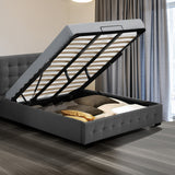 Levede Fabric Bed Frame King Tufted Dark Grey - Close-Up Angle