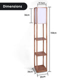 Sarantino Etagere Floor Lamp Off-White Fabric Shade in Wood Finish - Front View