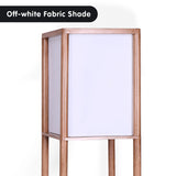 Sarantino Etagere Floor Lamp Off-White Fabric Shade in Wood Finish - Side View