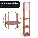 Sarantino Etagere Floor Lamp Off-White Fabric Shade in Wood Finish - Top-Down View