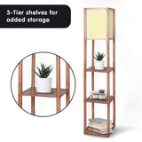 Sarantino Etagere Floor Lamp Off-White Fabric Shade in Wood Finish - 45-Degree Angle