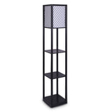 Sarantino Etagere Floor Lamp Diamond Look Fabric Shade Shelves Black - Rear View